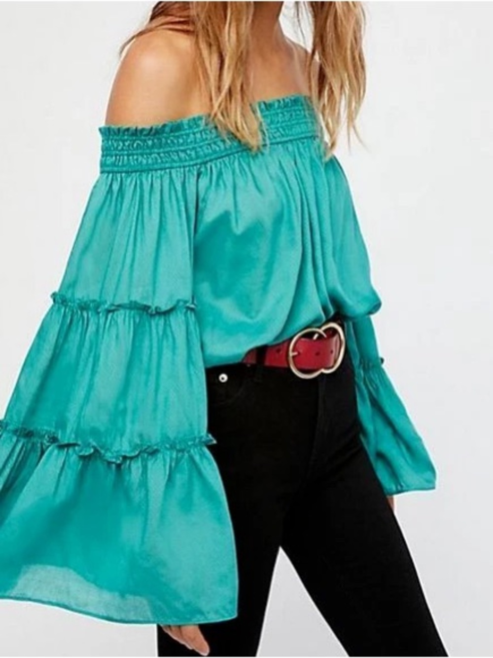 Free People Off-Shoulder Tiered Bell Sleeve Top